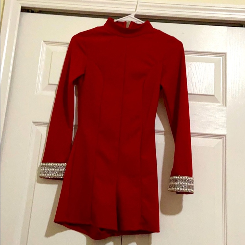Valentine’s Day Inspo! Red romper with jeweled sleeves.